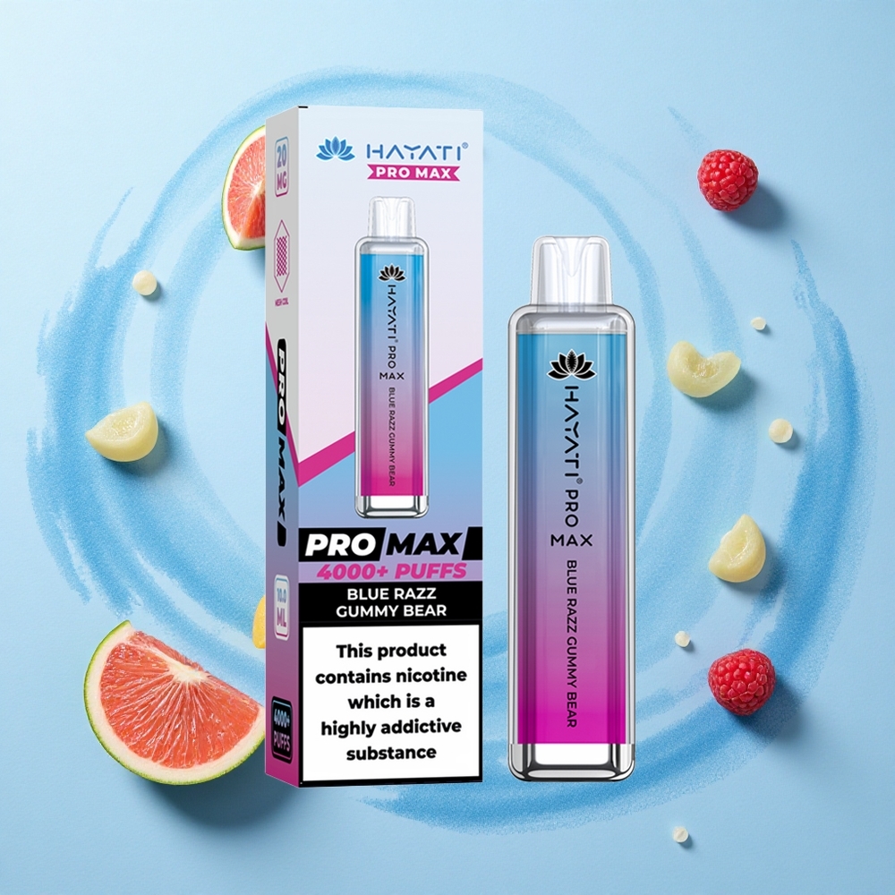 Hayati Pro Max 4000 Puffs Blue Razz Gummy Bear Mesh Rechargeable LED
