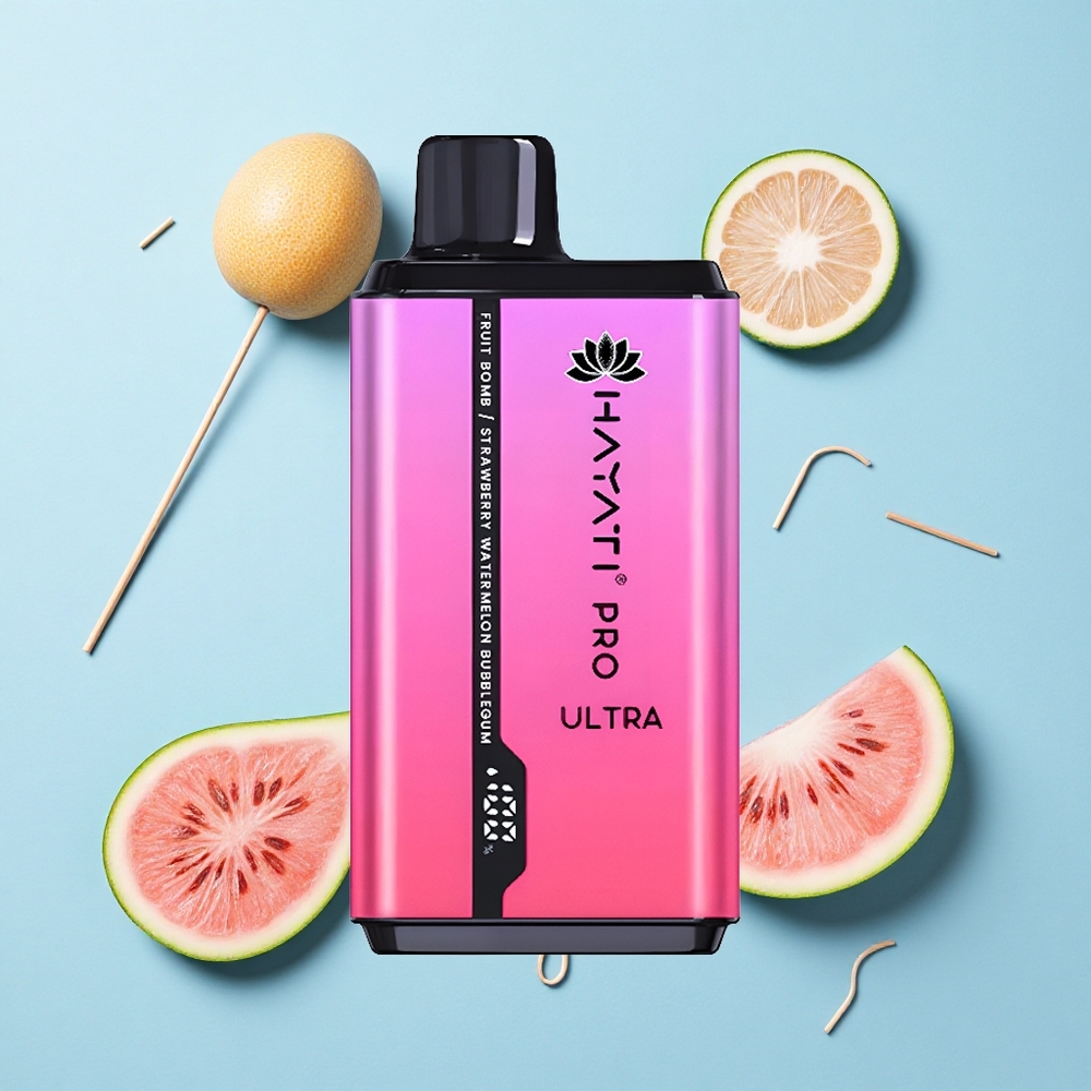 Hayati Pro Ultra 15000 Puffs Fruit Bomb Straw' Watermelon Bubblegum 850mAh 24ml 2%