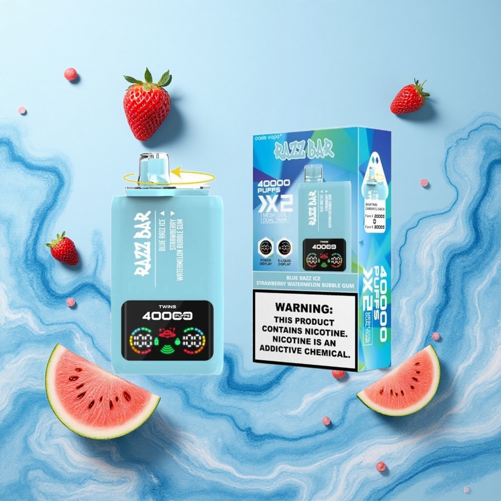Razz Bar 40000 Puffs Blue Razz Ice-Strawberry Watermelon Bubble Gum with 1.0Ohm Mesh Coil and 5% Nicotine