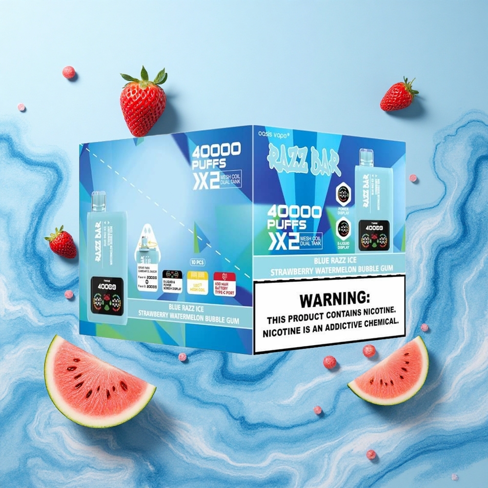 Razz Bar 40000 Puffs Blue Razz Ice-Strawberry Watermelon Bubble Gum with 1.0Ohm Mesh Coil and 5% Nicotine