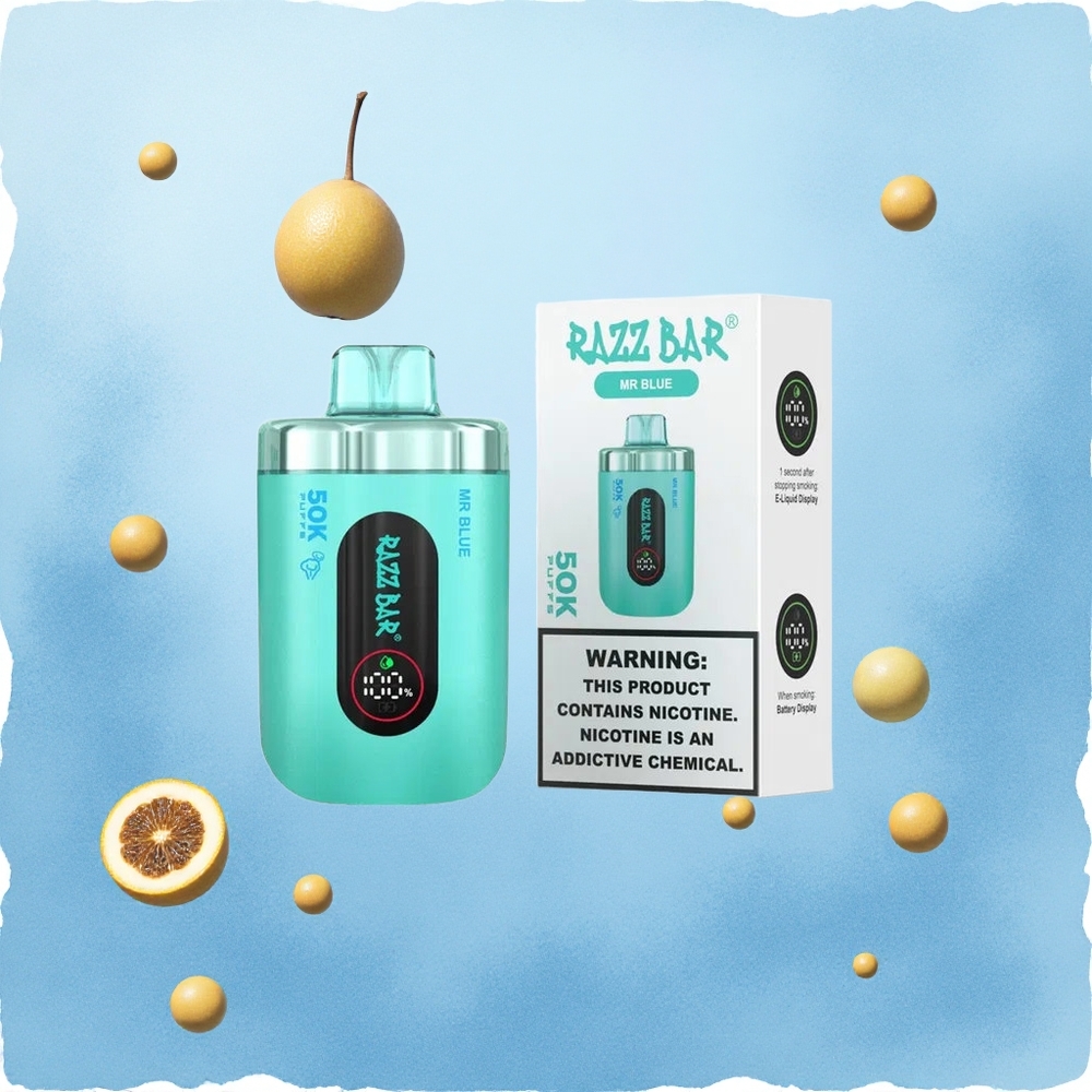 Razz Bar 50K Puffs Mr Blue Mesh Ohm Rechargeable