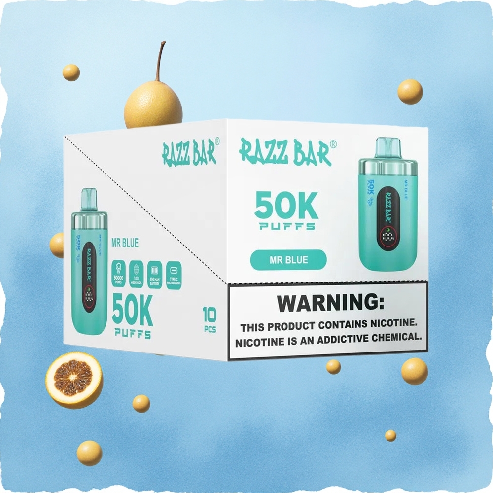 Razz Bar 50K Puffs Mr Blue Mesh Ohm Rechargeable
