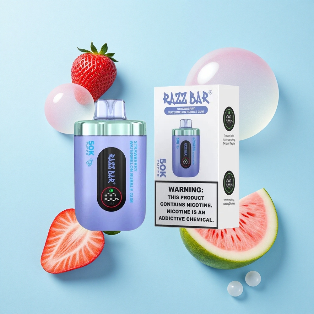 Razz Bar 50K Puffs Strawberry Watermelon Bubble Gum Mesh Rechargeable