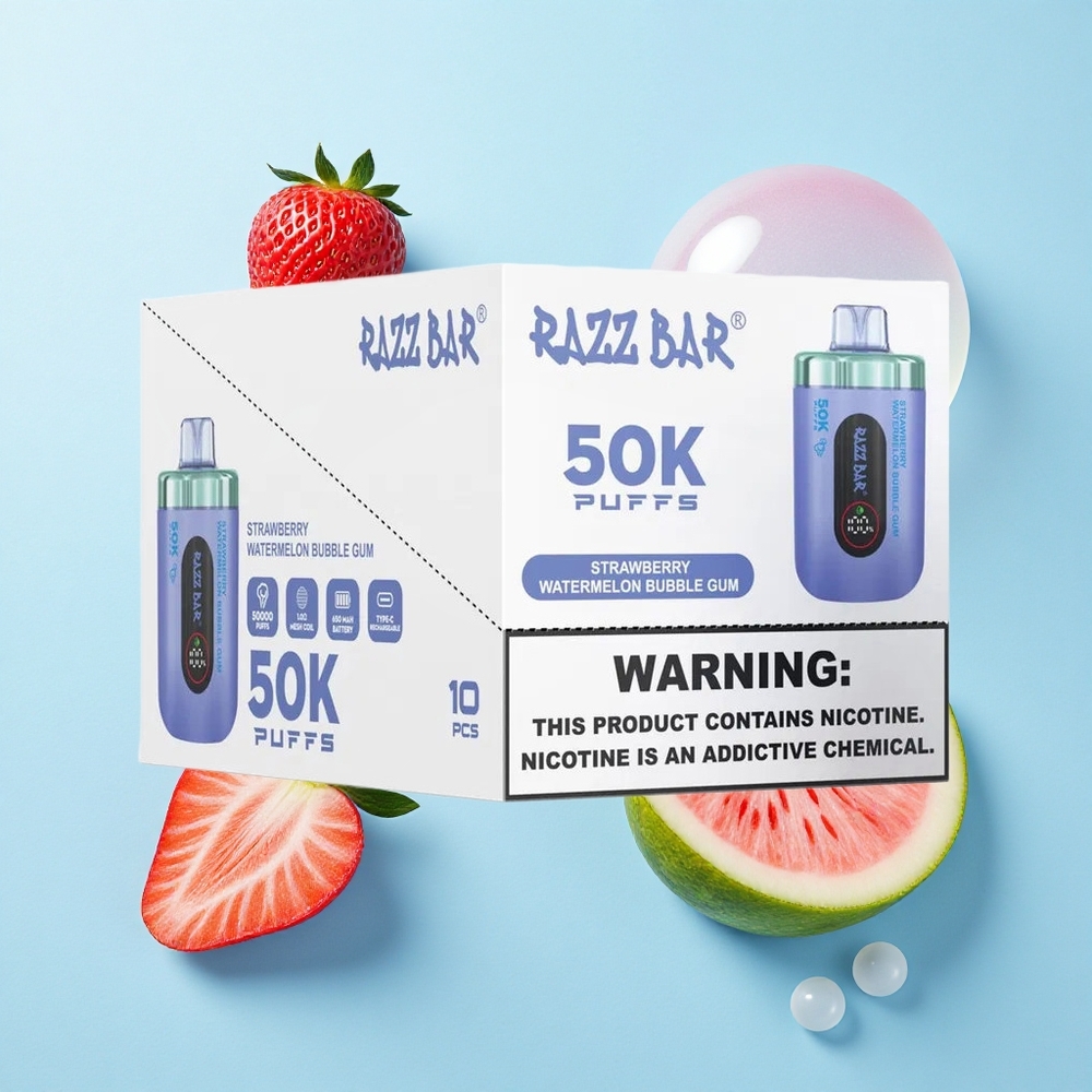 Razz Bar 50K Puffs Strawberry Watermelon Bubble Gum Mesh Rechargeable